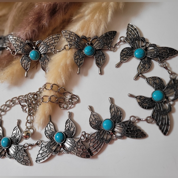 Forever 21 Accessories - Silver Butterfly  belt with Turquoise Accents